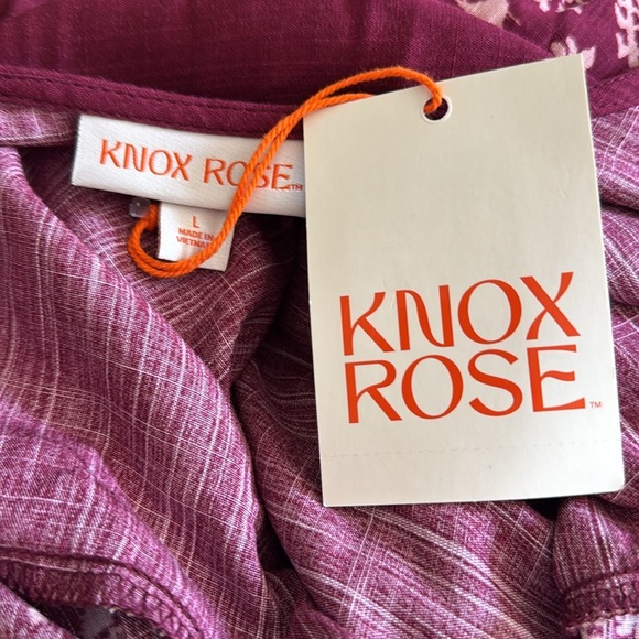 Knox Rose boho style burgundy print V neck smocked elastic waist maxi. NWT Large - Picture 6 of 6